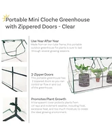 Mini Cloche Greenhouse with Zipper Doors - Portable Greenhouse with 2 Zippered Doors - Iron Tube Frame with Pvc Plastic Cover