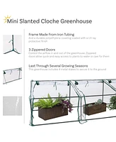 Mini Cloche Greenhouse with Zipper Doors - Portable Greenhouse with 3 Doors and Slanted Top - Iron Tube Frame with Pvc Plastic Cover