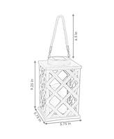 Modern Crosshatch Outdoor Solar Led Decorative Candle Lantern - Rustic Farmhouse Decor for Patio, Porch, Deck and Garden