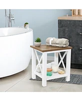17” Freestanding Shower Caddy - Water-Resistant Shower Bench - Bathroom Bench with Storage Shelf and Leveling Feet