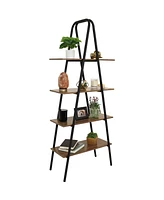 68.5-Inch H 4-Tier Industrial-Style A-Frame Ladder Shelf - Mdp Shelves with Powder-Coated Steel Frame - Brown