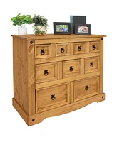 39.75-Inch W Solid Pine 9-Drawer Chest of Drawers - For Living or Dining Room - Light Brown