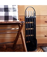 Sunnydaze Decor 4-Piece Fireplace Tool Set with Stand - Indoor Hearth Accessories and Slotted Shroud Holder