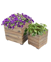 Sunnydaze Decor Outdoor Wooden Planter Boxes - 2 Acacia Wood Square Plant Pots with Removable Liners Anthracite Stain