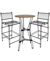 Sunnydaze Decor 3-Piece Steel Wire Bar Table and Chairs Set with Faux Woodgrain Tabletop - Black