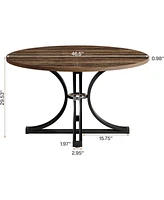 Tribesigns Round Dining Table, 46.5-Inch Dining Room Table for 4-6 People, Farmhouse Kitchen Table with Metal Base, Wood Circle Dinner Table for Livin