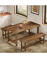 Tribesigns 3-Piece Dining Table Set for 4-6, 55" Large Kitchen Table Set with 2 Benches, Industrial Wood Dining Room Table for Small Space, Home Kitch