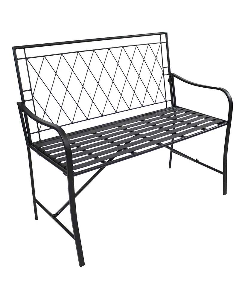 Sunnydaze Decor 2-Person Outdoor Garden Bench - Argyle Diamond Iron Patio Bench - Black - 42.25" W