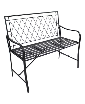 Sunnydaze Decor 2-Person Outdoor Garden Bench - Argyle Diamond Iron Patio Bench - Black - 42.25" W