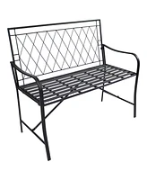 Sunnydaze Decor 2-Person Outdoor Garden Bench - Argyle Diamond Iron Patio Bench - Black - 42.25" W