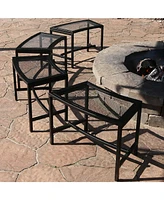 Outdoor Curved Powder-Coated Black Metal Mesh Fire Pit Bench - Backless