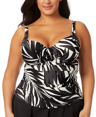 Anne Cole Plus Printed Draped-Front Underwire Tankini Top