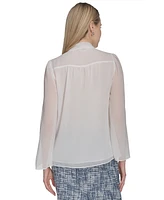 Calvin Klein Women's Long Sleeve Tie-Neck Chiffon Blouse