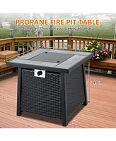 gaomon Rectangle Propane Fire Pit Table, 28 Inch 50000 Btu Outdoor Gas Fire Pit with Cover, Sturdy Steel & Iron Fence Surface, for Garden, Patio, Back