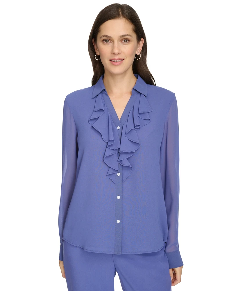 Calvin Klein Women's Ruffle-Collar Long-Sleeve Blouse