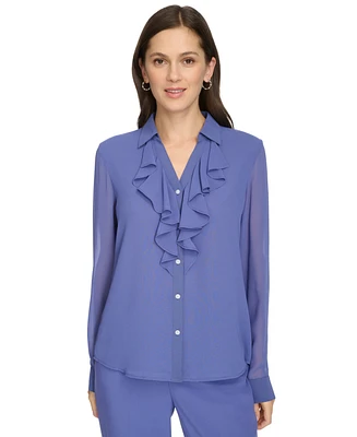 Calvin Klein Women's Ruffle-Collar Long-Sleeve Blouse