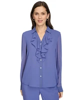 Calvin Klein Women's Ruffle-Collar Long-Sleeve Blouse