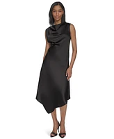 Halston Women's Twill-Satin Sleeveless Draped Midi Dress