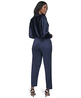 Halston Women's Twill-Satin Ribbed-Waist Ankle Pants