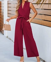 Cupshe Women's Elegant V Neck Sleeveless Tie Waisted Jumpsuit