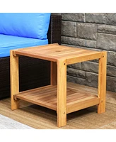 Meranti Wood Outdoor Patio Side Table - Teak Oil Finish - 20-Inch