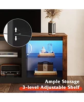 Wlive TV Stand with Led Lights for Tvs up to 65 inch Entertainment Center Glass Shelves Modern Console Living Room Media Stor