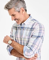 Club Room Men's Cotton-Blend Plaid Regular-Fit Shirt, Exclusively at Macy's