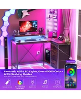 gaomon L Shaped Desk with Power Outlets & Led Lights