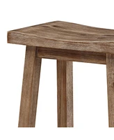 Slickblue Wooden Frame Saddle Seat Counter Stool with Angled Legs for Modern Rustic Decor