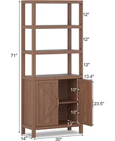 gaomon 71 Inch Tall Bookshelf, 5-Tier Farmhouse Wood Bookcase with X-Patterned Door Cabinet