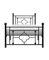 Slickblue Quatrefoil Pattern Platform Bed with Ball Finials for Elegant Bedroom Style and Support