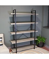 Sunnydaze Decor 5-Tier Industrial Style Bookshelf with Open Shelves and Veneer Finish - Oak Gray