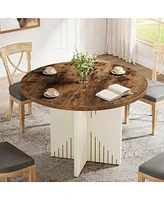 Tribesigns Round Dining Table for 4, All-Wood Dining Room Table, Farmhouse Dinner Table with Pedestal Base, 39.37-Inch Kitchen Table for Dining Room,