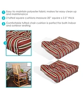 Sunnydaze Decor 20-Inch Square Tufted Indoor/Outdoor Patio Cushions - Set of 2 Classic Red Stripe