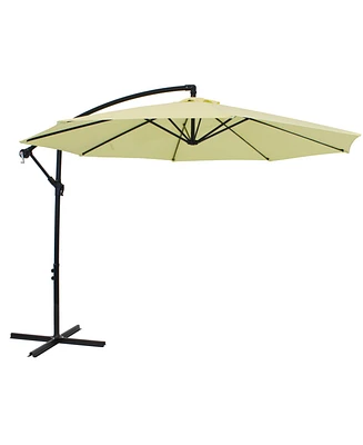 Outdoor Cantilever Offset Patio Umbrella - Outside Waterproof Polyester Shade Steel Pole Air Vent, Cross Base and Crank Deck, Backyard Pool