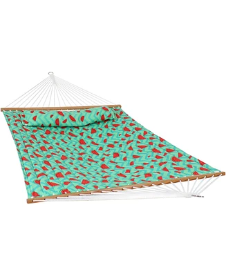 Sunnydaze Decor Quilted Watermelon Printed Fabric Hammock and Pillow - 450-Pound Weight Capacity - Watermelon and Chevron