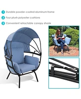 Modern Luxury Egg Chair - Powder-Coated Aluminum Frame with Polyester Cushion and Retractable Canopy Blue