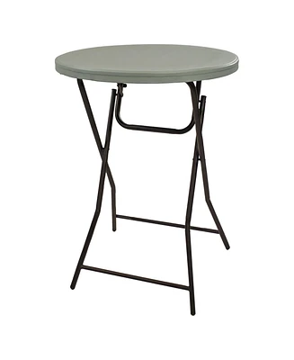 Sunnydaze Decor Plastic Bar-Height Folding Table - Patio Bar-Height Table with Iron Legs and Plastic Top - 31.75" Diameter - Gray