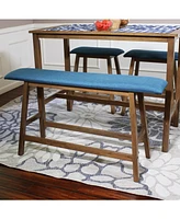 Sunnydaze Decor Counter-Height Solid Rubberwood Backless Dining Bench - Weathered Oak Finish with Blue Cushion