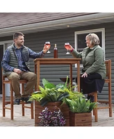 2-Person Solid Teak Wood Square Patio Bar Table - For Indoor or Outdoor Use - 31" Square x 43.5" H