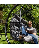 Sunnydaze Decor Andrei Double Hanging Egg Chair with Stand - 2-Person Outdoor Egg Chair - Includes Steel Stand and Cushion - Dark Gray