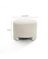 LuxenHome Upholstered Cream Modern Round Ottoman