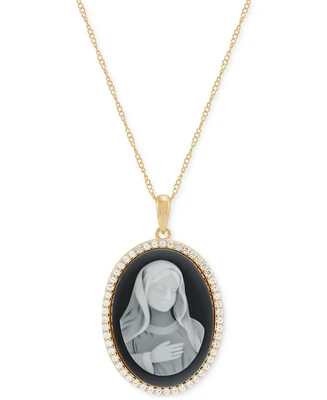 Oval Cameo & Created White Sapphire (5/8 ct. t.w.) Pendant Necklace in 18k Gold-Plated Sterling Silver, 18" + 2" extender