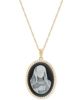 Oval Cameo & Created White Sapphire (5/8 ct. t.w.) Pendant Necklace in 18k Gold-Plated Sterling Silver, 18" + 2" extender