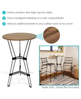 42.25-Inch H Indoor Steel Wire Bar Table with Faux Woodgrain Tabletop - Brown