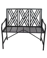 Sunnydaze Decor 2-Person Outdoor Garden Bench - Geometric Lattice Iron Patio Bench - Black - 42" W