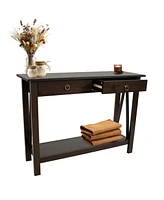 Console Table for Entryway with Drawers - 31" H Solid Pine Sofa Table with Shelf for Living Room - Dark Brown