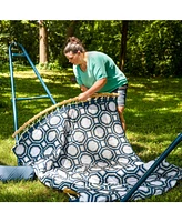 Quilted Polyester Double Hammock with Curved Bamboo Spreader Bars - 450-Pound Capacity Multicolor Quatrefoil