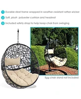 Sunnydaze Decor Jackson Resin Wicker Hanging Egg Chair - 265-Pound Weight Capacity Removable Cream Polyester Cushions