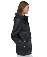 Dkny Petite Hooded Zip-Front Water-Resistant Raincoat